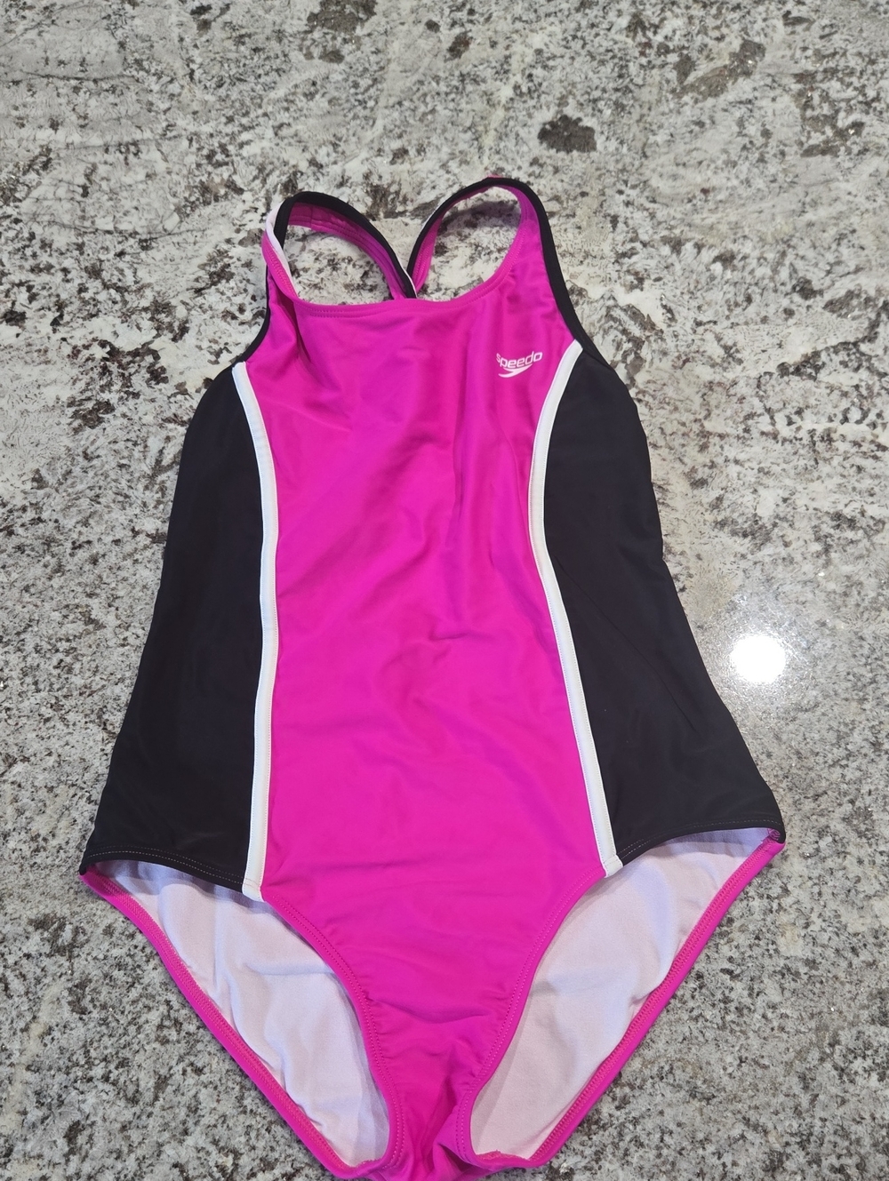 Speedo Hot Pink and Black Racerback One-Piece Swimsuit Size 12/14